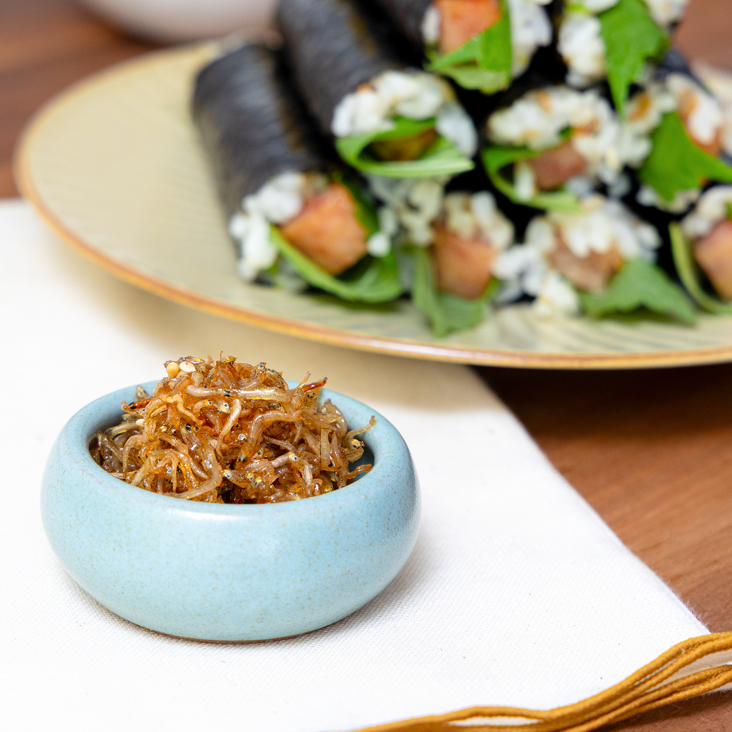 [Seoul Recipe] Mini Spciy Fried Anchovies & Ham Gimbap 미니 매운 멸치 볶음 & 햄 김밥 (20pcs)