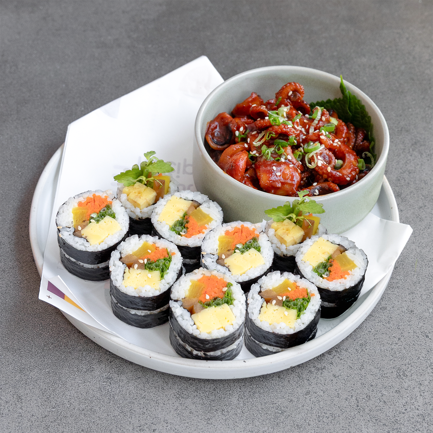 [Seoul Recipe] Spicy Octopus With Minari Gimbap (2-3ppl) 낙지 볶음 미나리 김밥 세트 (2-3인분)