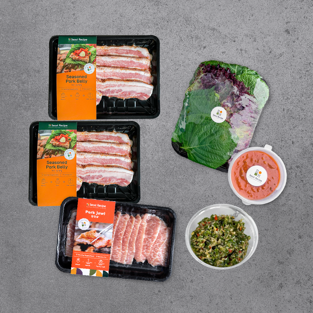 [Seoul Recipe] Pork Belly & Pork Jowl Duo Set 돼지 삼겹살 & 항정살 바베큐 세트 (3-4ppl)