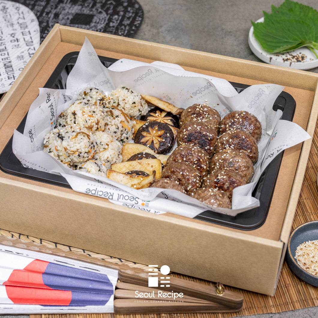 [Seoul Recipe] Mini Mushroom Tteokgalbi Meatball & Rice Ball Set  미니 버섯 떡갈비 & 주먹밥 세트